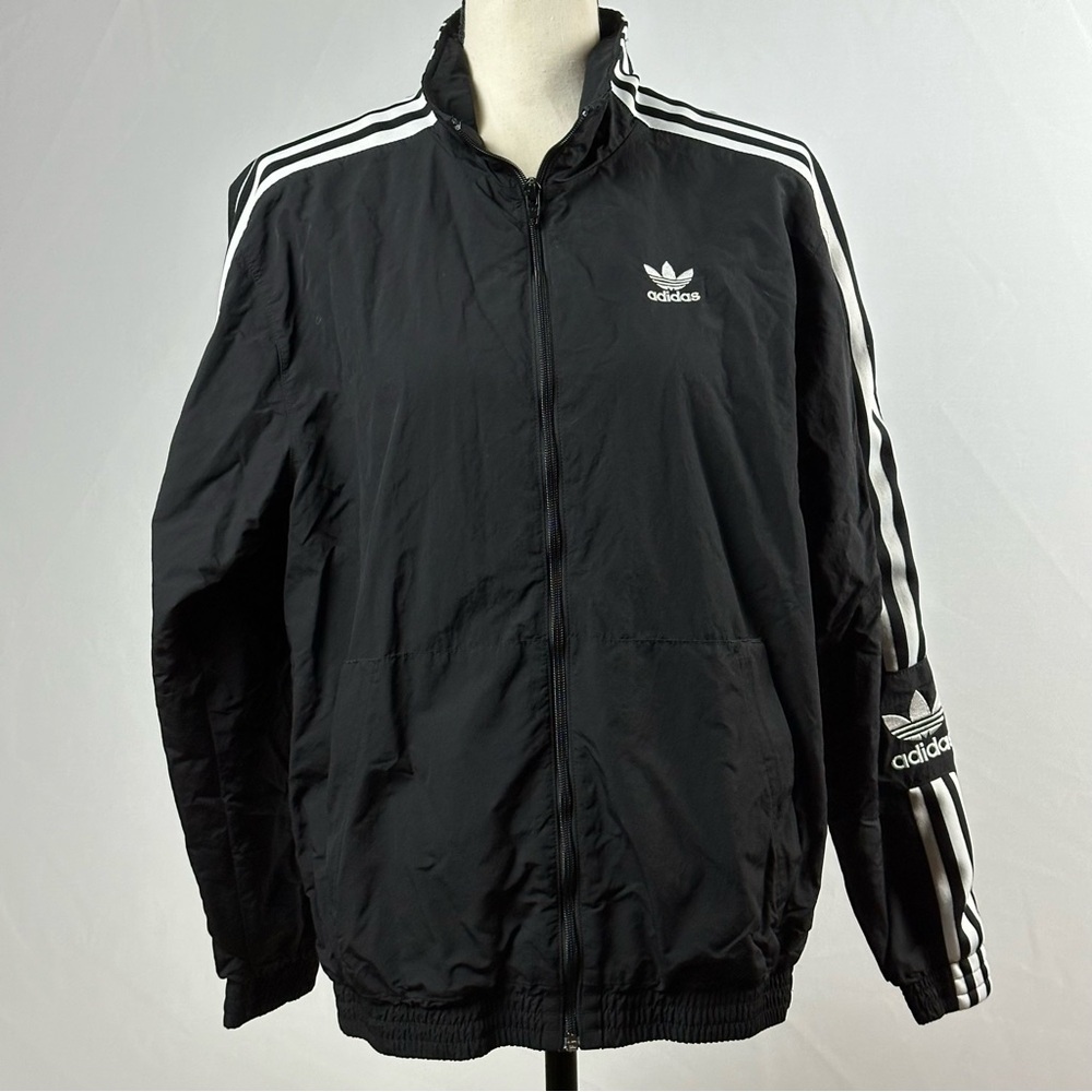 ADIDAS black 3 stripe track jacket in black - size medium